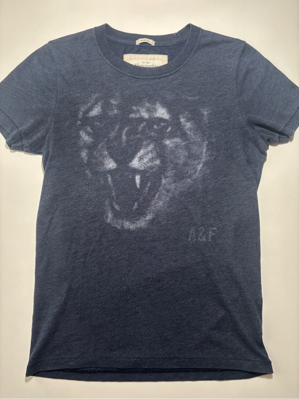 Vintage Abercrombie & Fitch Navy Blue muscle tee Roaring lion Graphic